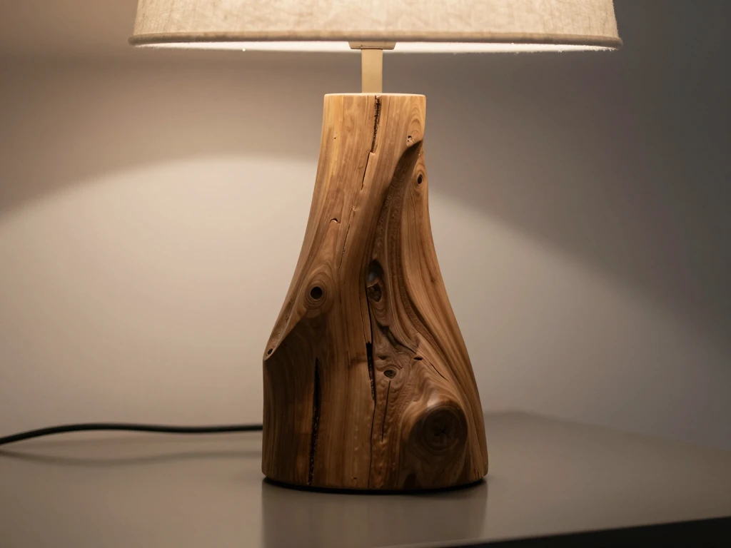 Sculptural table lamp with reclaimed wood base