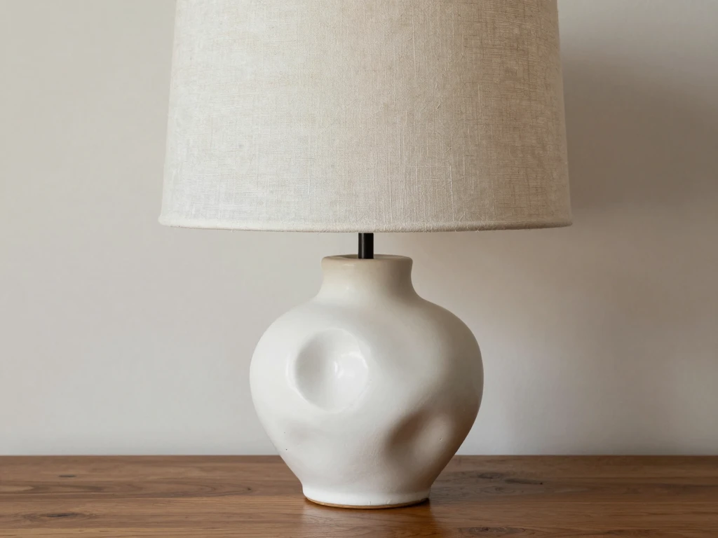 Sculptural ceramic table lamp with linen shade