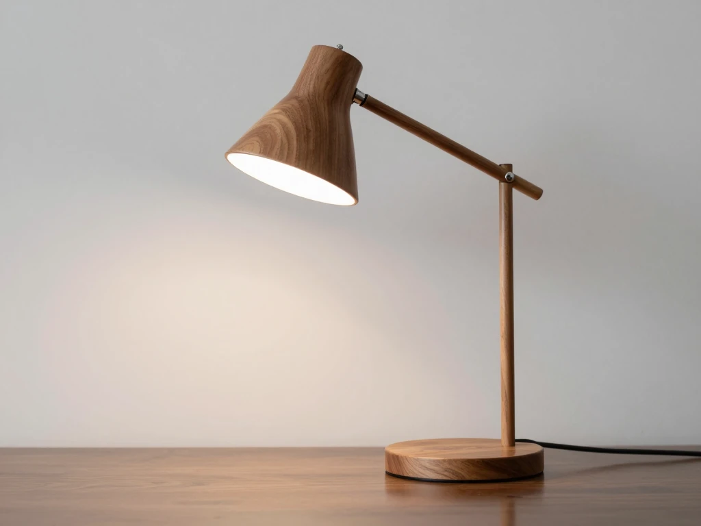 Walnut wood table lamp with adjustable arm
